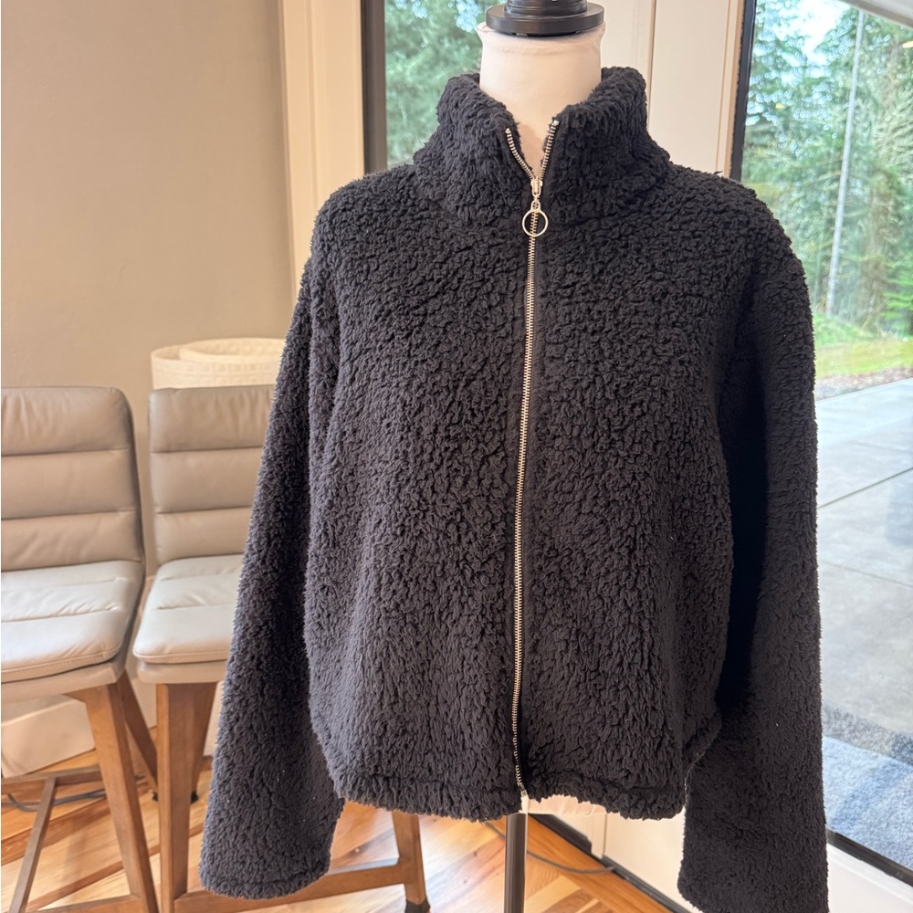 Belle Du Jour Black Teddy Sherpa Zip Jacket